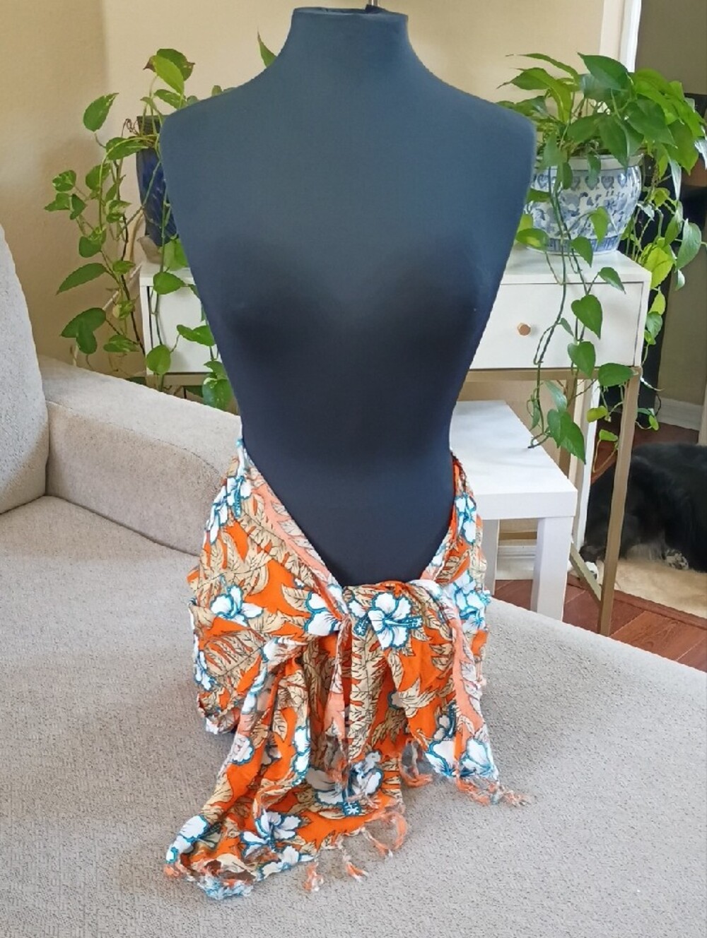 Tropical Orange Floral Swim Sarong Cover-Up - Lightweight Beach Wrap